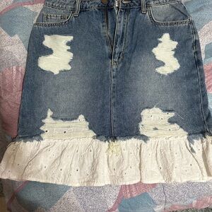 Denim and White Ruffle Skirt